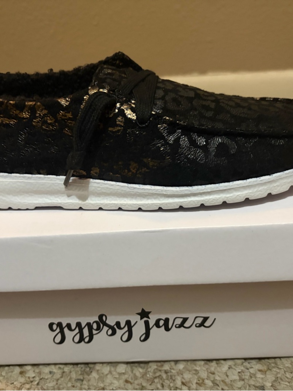 Gypsy Jazz Black Patterned Slip-On Moccasins